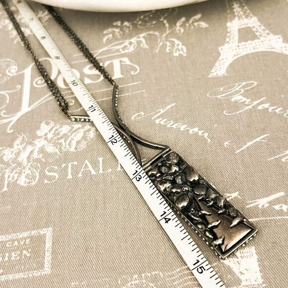 Cris Barros Abstract Necklace Made In Brazil Black Gunmetal Pendant Rectangle - Picture 8 of 8